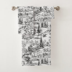 PixDezines Landscape Chinoiserie, Black Toile Bath Towel Set