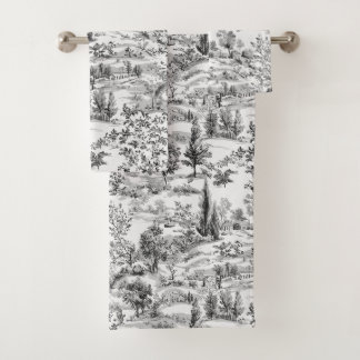 PixDezines Landscape Chinoiserie, Black Toile Bath Towel Set