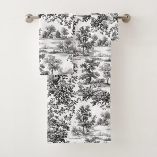 PixDezines Landscape Chinoiserie, Black Toile Bath Towel Set