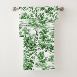 PixDezines Landscape Chinoiserie, Forest Green Bath Towel Set