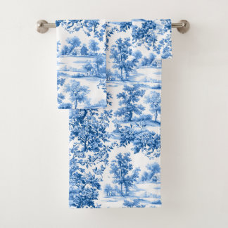 PixDezines Landscape Chinoiserie, Indigo Blue Bath Towel Set