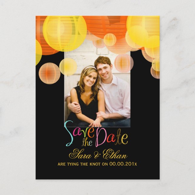 PixDezines lanterns save the date Announcement Postcard (Front)