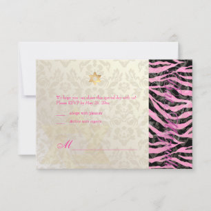 PixDezines LARGE RSVP Zebra/Damask Bat Mitzvah Card