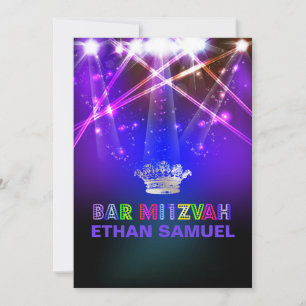PixDezines laser /neon lights bar mitzvah Invitation