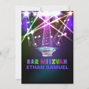 PixDezines laser /neon lights bar mitzvah Invitation