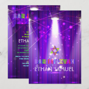 PixDezines laser /neon lights bar mitzvah Invitation