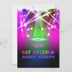 PixDezines Laser / Neon Lights Bat Mitzvah Invitation