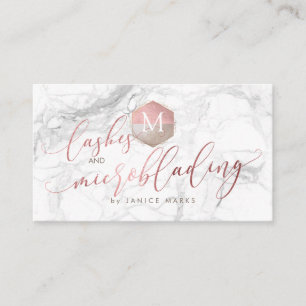 PIXDEZINES LASHES+MICROBLADING MARBLE ROSE GOLD BUSINESS CARD