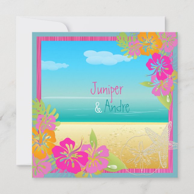 PixDezines leis/hibiscus, beach/diy colour Invitation (Front)