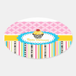 PixDezines lemon swirls cupcake/DIY colour Oval Sticker