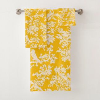 PixDezines Lemon Yellow Chinoiserie, Bird Peonoies Bath Towel Set