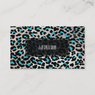 PixDezines leopard/electric teal/faux silver Business Card