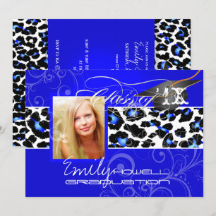 PixDezines Leopard Print Graduation, Electric Blue Invitation