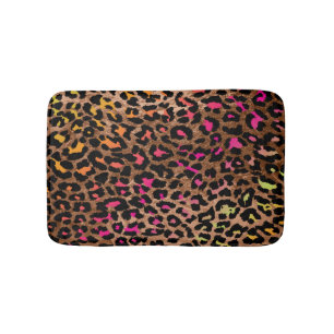 PixDezines Leopard/Rainbow Colours/Adjustable Bath Mat