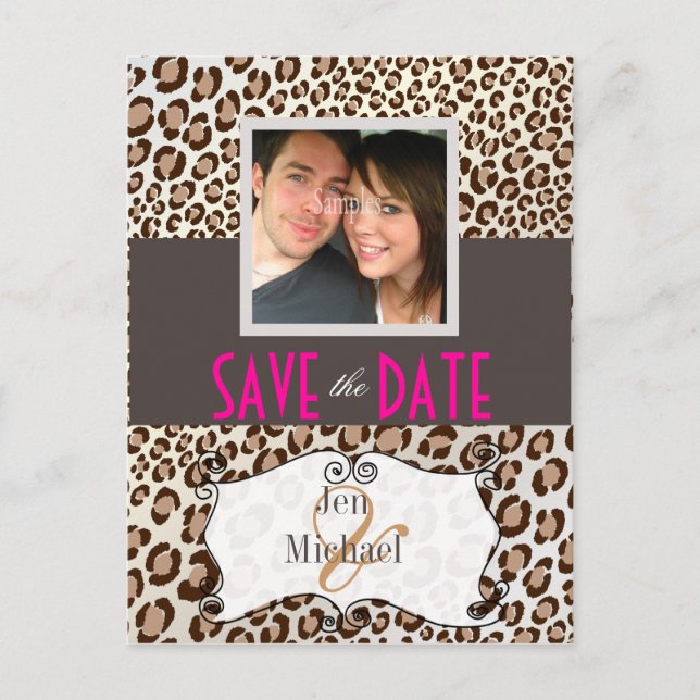 PixDezines Leopard, Save the Date Photo postcards, Announcement Postcard (Front)