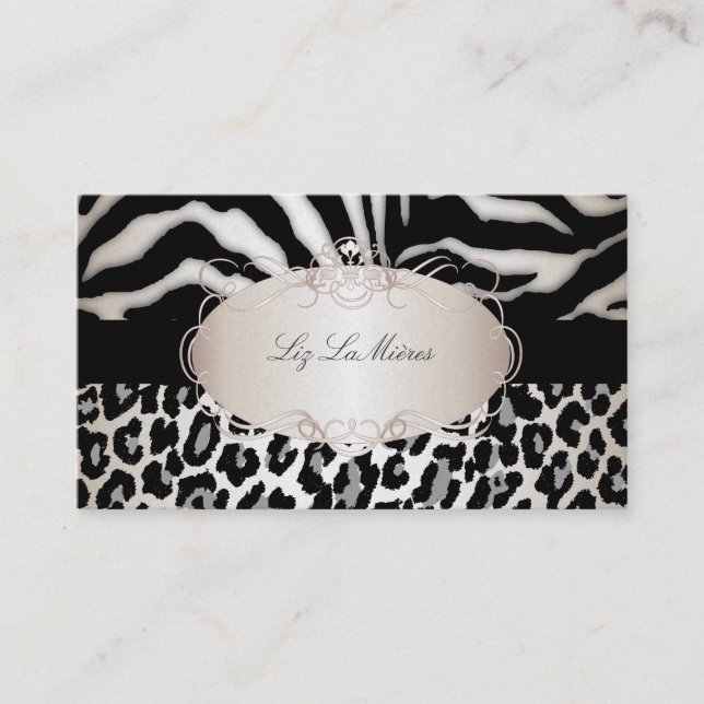 PixDezines leopard/zebra/champagne Business Card (Front)