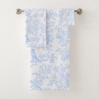 PixDezines Light Blue Chinoiserie, Bird Peonoies Bath Towel Set