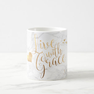 PixDezines LIVE WITH GRACE/Marble+Faux Gold Script Coffee Mug