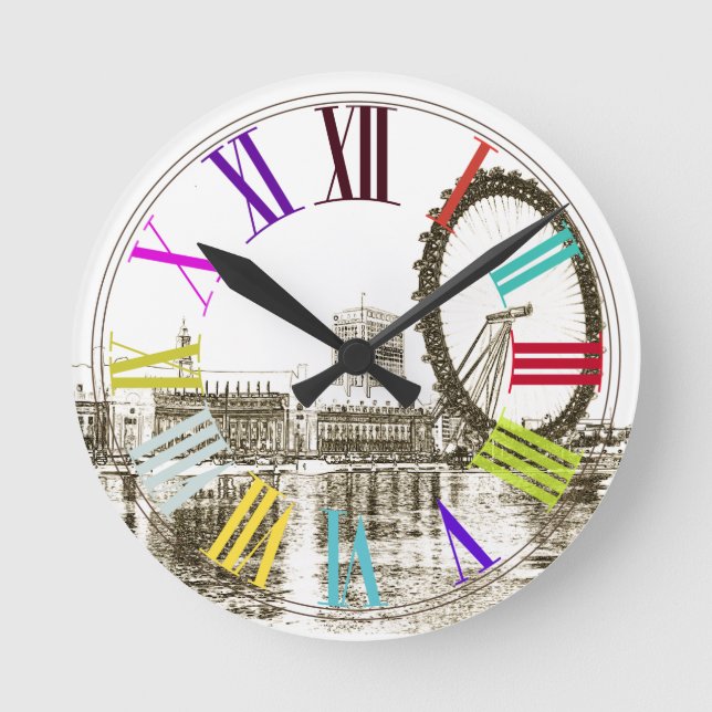 PixDezines london eye/DIY background colour Round Clock (Front)