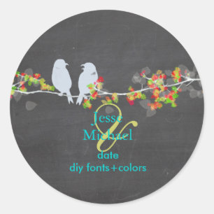 PixDezines Love Birds Chalkboard Classic Round Sticker