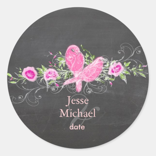 PixDezines love birds/chalkboard Classic Round Sticker (Front)