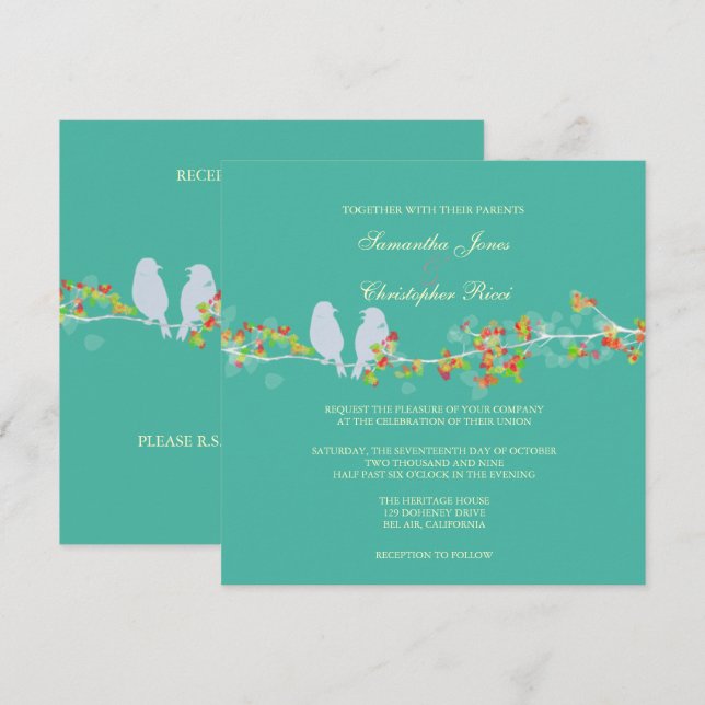 PixDezines LOVE BIRDS/DIY BACKGROUND COLOR Invitation (Front/Back)