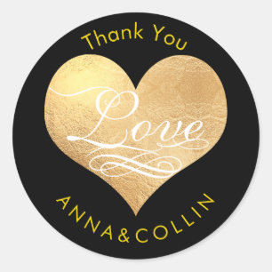 PixDezines Love/Faux Foil Gold Heart/Thank You Classic Round Sticker