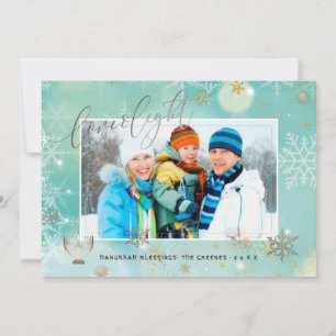 PixDezines Love+Light Hannukkah/snowflakes+Bokeh Holiday Card