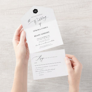 PixDezines Luxe Calligraphy DIY Black White All In One Invitation