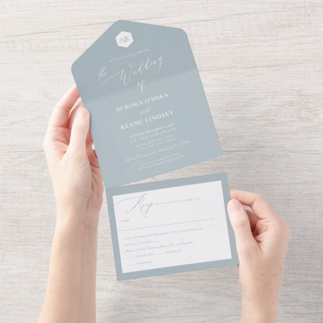 PixDezines Luxe Calligraphy DIY Colour Dusty Blue All In One Invitation (Tearaway)