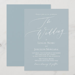 PixDezines Luxe Calligraphy Dusty Blue Wedding Invitation