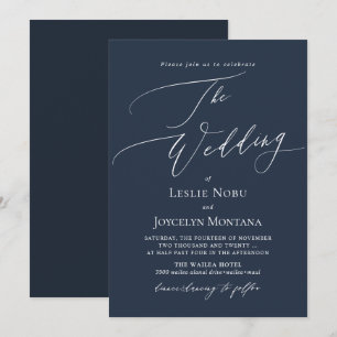 PixDezines Luxe Calligraphy Navy Blue Wedding Invitation