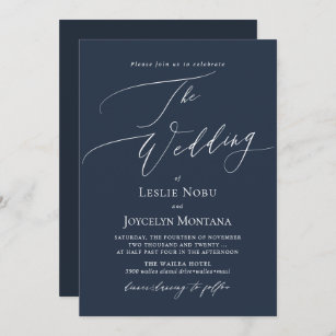 PixDezines Luxe Calligraphy Navy Blue Wedding Invitation