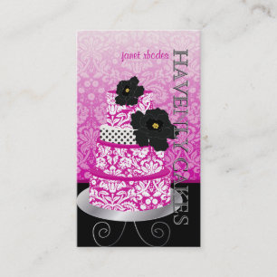 PixDezines Magenta+White damask cake/pâtisserie Business Card
