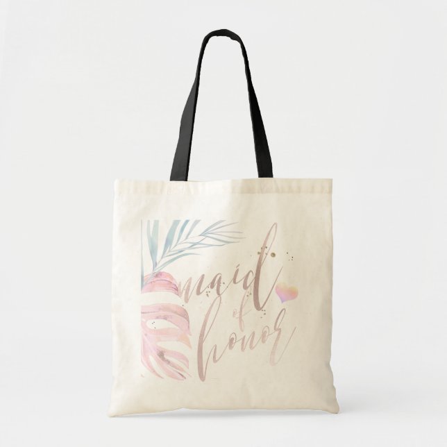 PixDezines Maid of Honour/Palms Blush Pink Script Tote Bag (Front)