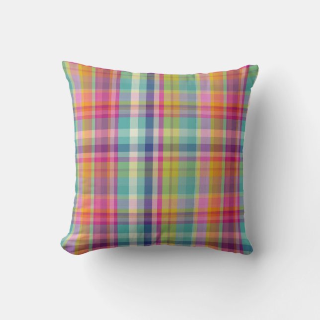 PixDezines malibu plaid+stripes Throw Pillow (Front)