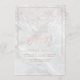 PixDezines Marble+Blush Pink Confetti/Baptism Invitation