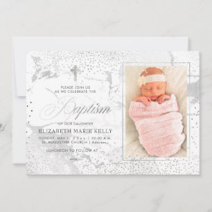 PixDezines Marble+Confetti/Baptism Invitation