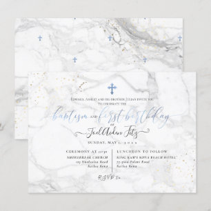 PixDezines Marble Cross Baptism 1st Birthday Invitation