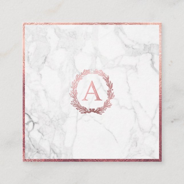 PixDezines Marble+DIY Faux Rose Gold Monogram Square Business Card (Front)