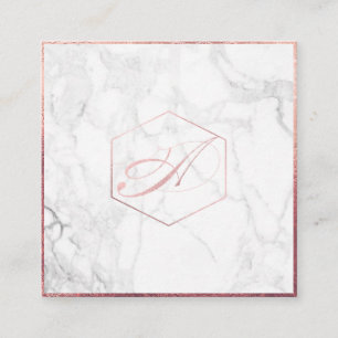 PixDezines Marble+Elegant Faux Rose Gold Monogram Square Business Card