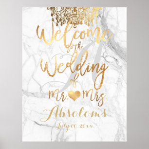 PixDezines Marble/Faux Gold Chandelier/Reception Poster