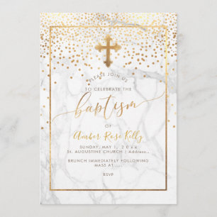 PixDezines Marble+Faux Gold Confetti/Baptism Invitation