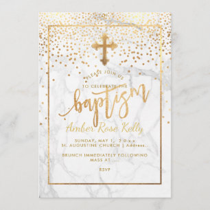 PixDezines Marble+Faux Gold Dots/Baptism Invitation