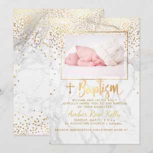 PixDezines Marble+Faux Gold Dots/Baptism Invitation