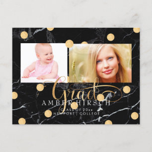 PixDezines Marble/Faux Gold Dots Graduate photos Invitation Postcard