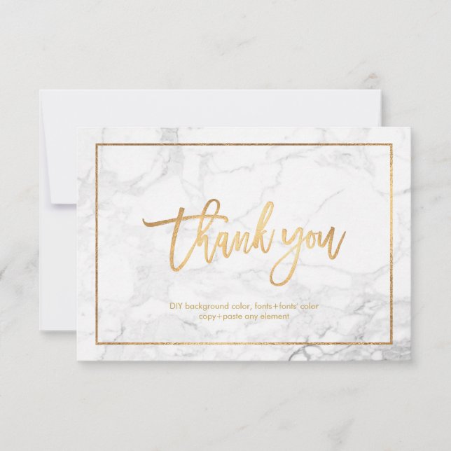 PixDezines MARBLE+FAUX GOLD Flat Thank You Card (Front)