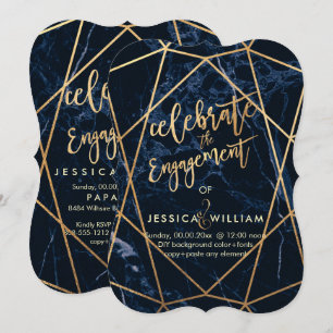 PixDezines Marble+Faux Gold Gem Facets Engagement Invitation