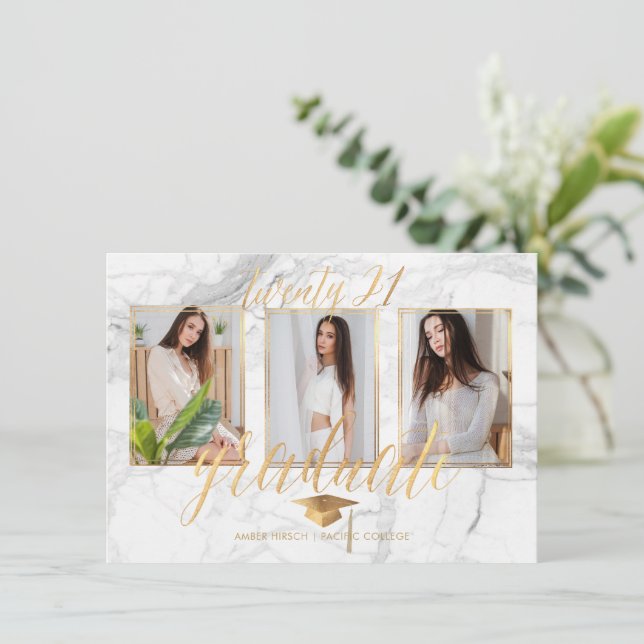 PixDezines Marble Faux Gold Graduation Invita Invitation (Standing Front)