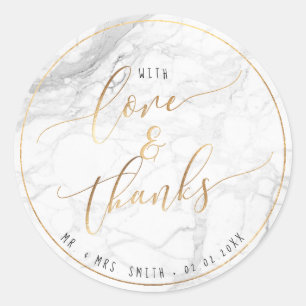 PixDezines MARBLE+FAUX GOLD, LOVE+THANKS Classic Round Sticker